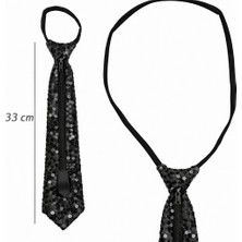 Renas Store Siyah Renk Pul Payetli Işıltılı Parti Kravatı 33 cm (5047)