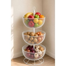 Statika Home Beyaz Sebzelik , 3 Katlı File Metal Sebzelik ,  Beyaz Meyvelik , Patates Soğan Stand Rafı