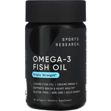 Sports Research Omega-3 Fish Oil Triple Strenght - 30 Softgels - 1250MG Fish Oil, 1055MG Omega-3 Supports Brain & Heart Health* Gluten Free Wild Caught - Abd Menşei