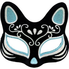 Renas Store Siyah Renk Süet Kaplama Üzeri Gümüş Mavi Simli Kedi Maskesi 17X14 cm (5047)