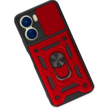 Renas Store Newface Vivo Y16 Kılıf Pars Lens Yüzüklü Silikon - Kırmızı
