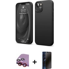 Pileli Store Pilelistore™ iPhone 14 Kılıf Kozmos Yansıma Özel Seri - Siyah 3D Antistatik Hayalet Cam Ekran Koruyucu + Raze Metal Kamera Lens - Kı