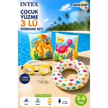 MAİN SHOP Intex 3'lü Çocuk Deniz Havuz Seti - Sevimli Desenli Yüzme Simidi, Kolluk ve Deniz Gözlüğü 3-6 Yaş M-59230-3SET