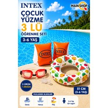 MAİN SHOP Intex 3'lü Çocuk Deniz Havuz Seti - Sevimli Desenli Yüzme Simidi, Kolluk ve Deniz Gözlüğü 3-6 Yaş M-59230-3SET