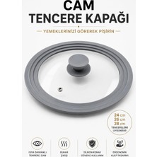 Funny Life 24-26-28 cm Uyumlu Cam Tencere&tava Kapağı Kademeli Silikon Kenarlı - 1 Adet