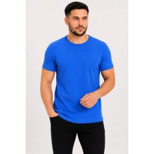 Efnaz Style Erkek Basic Tişört Bisiklet Yaka Kısa Kol Günlük Yazlık Slim Fit T-Shirt - Saks Mavisi