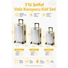 Trink Çanta Şeffaf Valiz Koruyucu Kılıf ve Bavul Koruyucu Kılıf - 3'l Ü Set ( Büyük +Orta + Kabin ) * Sarı  Biye *