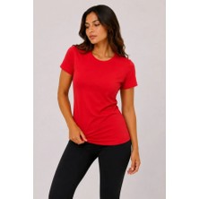 Efnaz Style Basic Tişört Bisiklet Yaka Kısa Kol Günlük Yazlık Slim Fit T-Shirt - Kırmızı