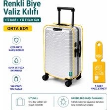 Trink Çanta Şeffaf Valiz Koruyucu Kılıf ve Valiz  Etiketi * 1'er Adet  *  Sarı -  Orta