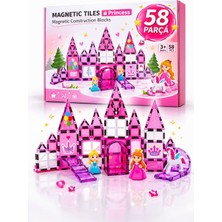 Ziventa Magnetic Tiles Princess 58 Parça Manyetik Yapı Blokları Eğitici Stem Oyuncak Prenses Kale Manyetik