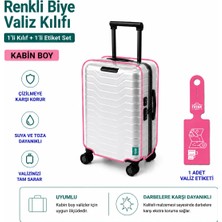 Trink Çanta Şeffaf Valiz Koruyucu Kılıf ve Valiz  Etiketi * 1'er Adet  *  Pembe -  Kabin