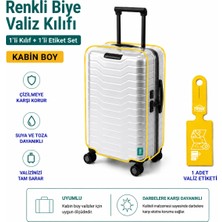Trink Çanta Şeffaf Valiz Koruyucu Kılıf ve Valiz  Etiketi * 1'er Adet  *  Sarı -  Kabin