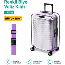 Trink Çanta Şeffaf Valiz Koruyucu Kılıf ve Valiz  Kemeri * 1'er Adet  *  Lila - Büyük