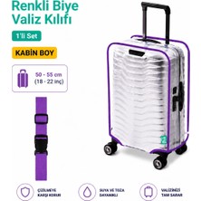 Trink Çanta Şeffaf Valiz Koruyucu Kılıf ve Valiz  Kemeri * 1'er Adet  *  Lila - Kabin