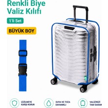 Trink Çanta Şeffaf Valiz Koruyucu Kılıf ve Valiz  Kemeri * 1'er Adet  *  Mavi - Büyük