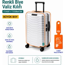 Trink Çanta Şeffaf Valiz Koruyucu Kılıf ve Valiz  Etiketi * 1'er Adet  *  Turuncu - Büyük