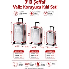 Trink Çanta Şeffaf Valiz Koruyucu Kılıf ve Bavul Koruyucu Kılıf - 3'l Ü Set ( Büyük +Orta + Kabin ) * Kırmızı  Biye *