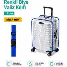 Trink Çanta Şeffaf Valiz Koruyucu Kılıf ve Valiz  Kemeri * 1'er Adet  *  Mavi - Orta