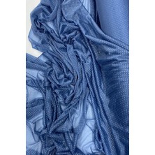 Die Grup Yağmur Damlası Simli Abiye Elbise Şallık Tül Kumaş Indigo Mavi 89