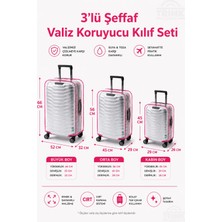Trink Çanta Şeffaf Valiz Koruyucu Kılıf ve Bavul Koruyucu Kılıf - 3'l Ü Set ( Büyük +Orta + Kabin ) * Pembe Biye  *