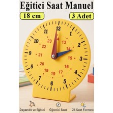 Artlantis Saat Öğretimi Materyali 3 Adet 18 cm Plastik Ayaklı Eğitim Saati Manuel Saat Modeli Kadran Akrep Yelkovan