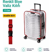 Trink Çanta Şeffaf Valiz Koruyucu Kılıf ve Valiz  Kemeri * 1'er Adet  *  Kırmızı - Kabin