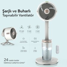 Shark Taşınabilir Buharlı Fan Beyaz Gri, Iç-Dış Mekan Uyumlu, 20 Metreye Kadar Güçlü Hava Akışı, 5 Hız ve 24 Saate Kadar Taşınabilir Şarjlı Veya Kablolu Soğuk Su Hazneli Buharlı Vantilatör