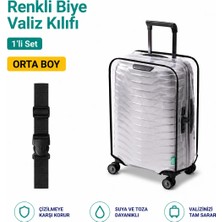Trink Çanta Şeffaf Valiz Koruyucu Kılıf ve Valiz  Kemeri * 1'er Adet  *  Siyah - Orta