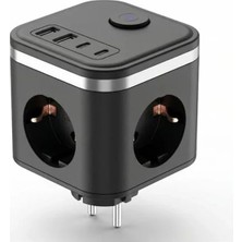 Die Grup Anahtarlı 3'lü Çoğaltıcı Küp Priz, 3680W Güç ve 2 USB Girişi