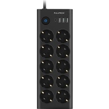 Die Grup Aksesuarcı Type-C Port Girişli Akım Korumalı 10'lu Priz, 3 Usb, 1 Type-C Giriş, Isıya Dayanıklı, Grup Priz, Çoklu Uzatma Kablo (Siyah)