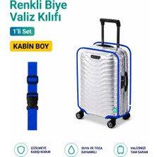 Trink Çanta Şeffaf Valiz Koruyucu Kılıf ve Valiz  Kemeri * 1'er Adet  *  Mavi - Kabin