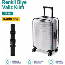 Trink Çanta Şeffaf Valiz Koruyucu Kılıf ve Valiz  Kemeri * 1'er Adet  *  Siyah - Kabin