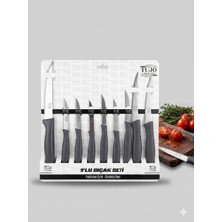 Kasımoğulları Concept Tujo Knives 9'lu Mutfak Bıçak Seti - Paslanmaz Çelik Ergonomik Saplı Meyve Sebze Et Bıçağı Seti - Siyah Standlı Set