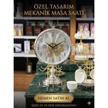 Kasımoğulları Concept Gümüş Renk Mekanik Dişli Masa Saati - Büyük Boy Nostaljik Ofis Saati