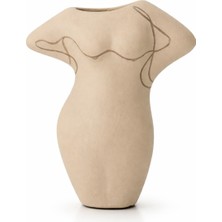 Warm Design Terracotta Gövde Şekilli Dekoratif Vazo Kahverengi Toprak Modern Salon Konsol Bohem Ev Dekoru 16 cm