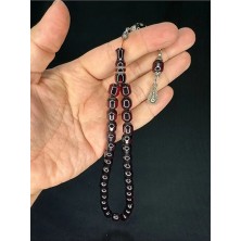 Anemore Collection Çubuk Kehribar Tesbih Bordo Renkli Kapsül Kesim 10MMX9MM T-749