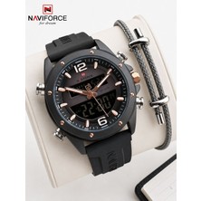 Naviforce Silokon Kordon Dijital & Analoğ Mekanizma Bileklik Hediyeli 3 Atm Erkek Kol Saati NF9264.1