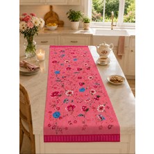 Karam Home Pembe Çiçek Desenli Masa Runnerı 140X50 cm Dekoratif Dijital Baskılı Runner