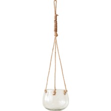 Warm Design Şeffaf Jüt Ipli Cam Asma Saksı Boho Salon Ofis Balkon Dekoru