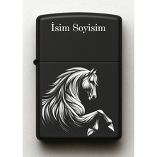 UltraMint At Desenli Kişiye Özel Siyah Metal Çakmak, Benzinli, Şık ve Kullanışlı