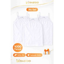 Babido Kız Çocuk 3’lü Beyaz Askılı Atlet %100 Pamuk Nefes Alır Yumuşak Iç Giyim