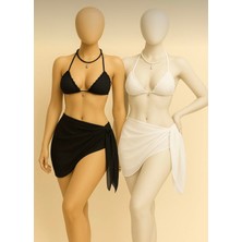 Organix Home 2'li Plaj Pareo Şifon Siyah-Beyaz Set (150X50)