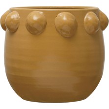 Warm Design El Yapımı Sarı Noktalı Kabartmalı Terracotta Saksı Modern Salon Ofis Balkon Dekoru