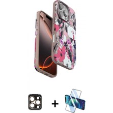 Pileli Store Pilelistore™ iPhone 16 Pro Max Kılıf Siluet Doku - Siyah 3D Antistatik Cam Ekran Koruyucu + Pvd Metal Kamera Lens - Gd