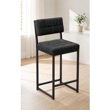 Valu Home Modern Bar Sandalyesi Siyah Metal Ayaklı Keten Oturum Yüzeyi