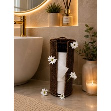 Roxart Rattan Örme  Wc Tuvalet Kağıtlık Saklama Sepeti Kapaklı  Ferforje Rattan