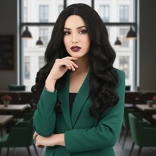 Dalgalı Perçemsiz Uzun Fiber Sentetik Peruk / Kestane