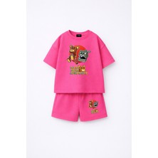 Fasardi Super Bear Adventure Süper Ayı Baskılı Oversize %100 Pamuk Tişört Şort 2li Çocuk Takım