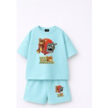 Fasardi Super Bear Adventure Süper Ayı Baskılı Oversize %100 Pamuk Tişört Şort 2li Çocuk Takım