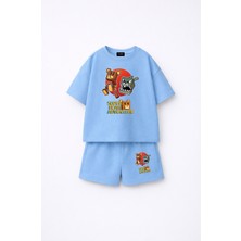 Fasardi Super Bear Adventure Süper Ayı Baskılı Oversize %100 Pamuk Tişört Şort 2li Çocuk Takım